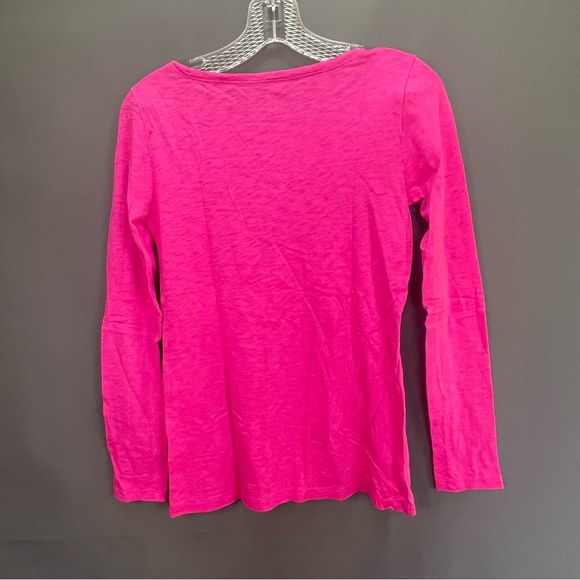 J.CREW painter tee gold buttoned wide neck long sleeve hot pink Barbie core top - Picture 4 of 7